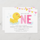 Rubber Duck Meisje Eerste Verjaardagsfeestje Roze  Kaart (Voorkant / Achterkant)