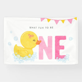 Rubber Duck Meisje Eerste Verjaardagsfeestje Roze  Spandoek