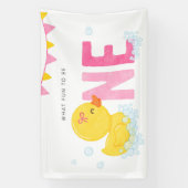 Rubber Duck Meisje Eerste Verjaardagsfeestje Roze  Spandoek (Verticaal)