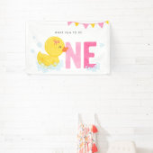 Rubber Duck Meisje Eerste Verjaardagsfeestje Roze  Spandoek (Insitu)