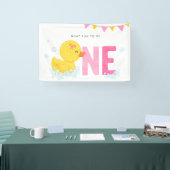 Rubber Duck Meisje Eerste Verjaardagsfeestje Roze  Spandoek (Beurs)