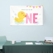 Rubber Duck Meisje Eerste Verjaardagsfeestje Roze  Spandoek (Beurs)