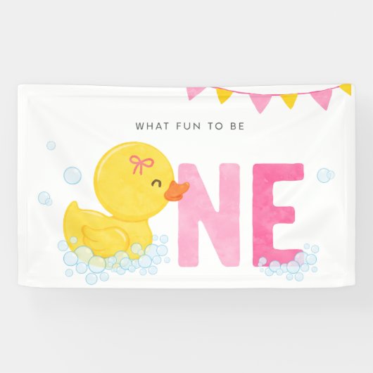 Rubber Duck Meisje Eerste Verjaardagsfeestje Roze  Spandoek (Horizontaal)