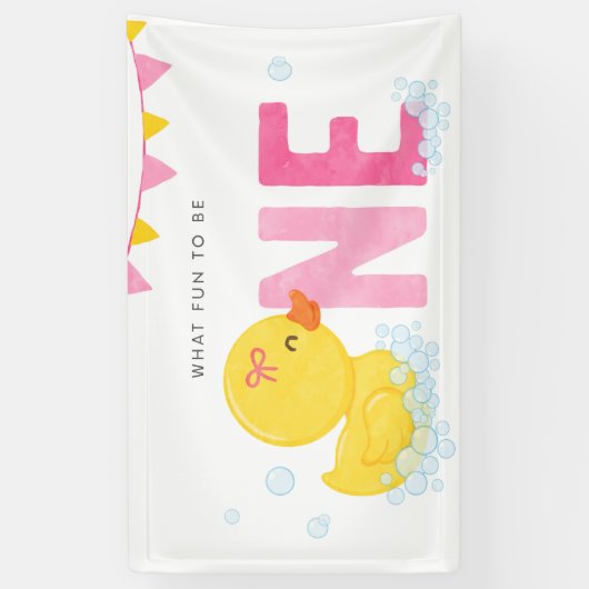 Rubber Duck Meisje Eerste Verjaardagsfeestje Roze  Spandoek (Verticaal)