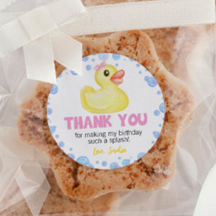 Rubber Duck Meisje Verjaardag Baby shower Ronde Sticker
