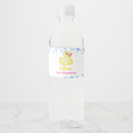 Rubber Duck Meisje Verjaardag Water Fles Label Waterfles Etiket (Voorkant)