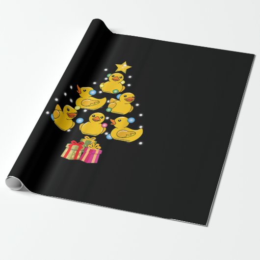 Rubber Duck met kerstboom Duckie Quack Kerstmis Cadeaupapier (Uitgerold)