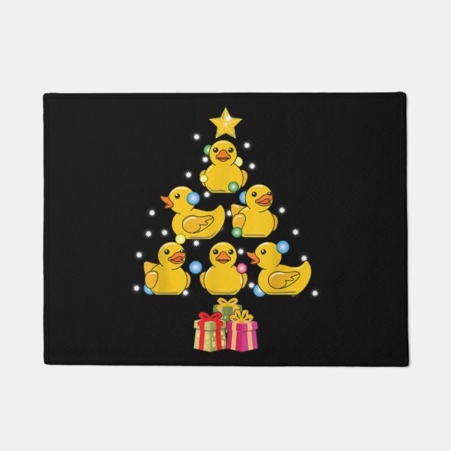 Rubber Duck met kerstboom Duckie Quack Kerstmis Deurmat (Voorkant)