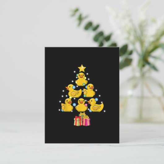 Rubber Duck met kerstboom Duckie Quack Kerstmis Kaart (Staand voorkant)