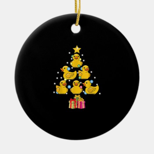 Rubber Duck met kerstboom Duckie Quack Kerstmis Keramisch Ornament (Voorkant)