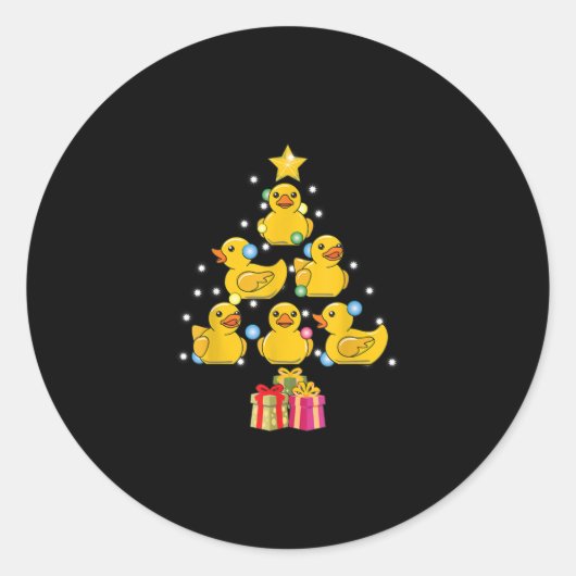 Rubber Duck met kerstboom Duckie Quack Kerstmis Ronde Sticker (Voorkant)