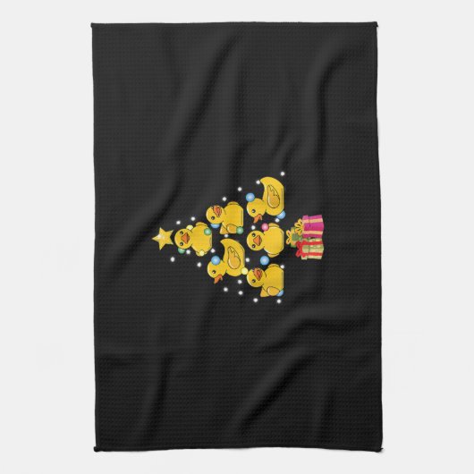 Rubber Duck met kerstboom Duckie Quack Kerstmis Theedoek (Verticaal)