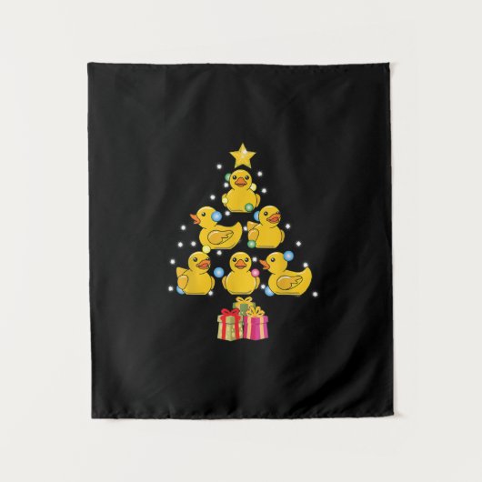 Rubber Duck met kerstboom Duckie Quack Kerstmis Wandkleed (Voorkant)