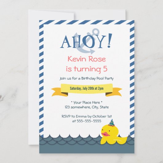 Rubber Duck Nautical Birthday Party Invitations Kaart (Voorkant)