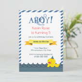 Rubber Duck Nautical Birthday Party Invitations Kaart (Staand voorkant)