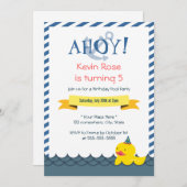Rubber Duck Nautical Birthday Party Invitations Kaart (Voorkant / Achterkant)