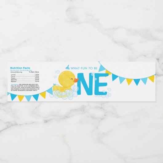 Rubber Duck ONE 1e Verjaardag Voeding Feiten Terug Waterfles Etiket (Enkel label)