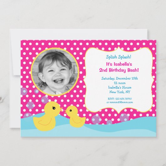 Rubber Duck Photo Birthday Invitations Kaart (Voorkant)