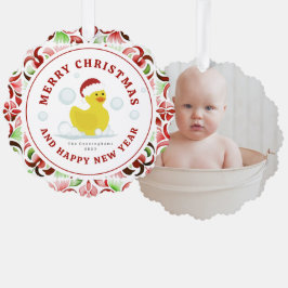 Rubber Duck Santa Christmas Waterverf Foto Ornament Kaart