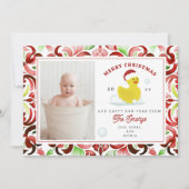 Rubber Duck Santa Waterverf Kerstmis Foto Feestdagenkaart (Voorkant)