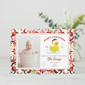 Rubber Duck Santa Waterverf Kerstmis Foto Feestdagenkaart (Staand voorkant)