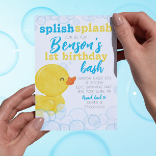 Rubber Duck Splish Splash Verjaardag Uitnodiging