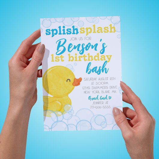 Rubber Duck Splish Splash Verjaardag Uitnodiging