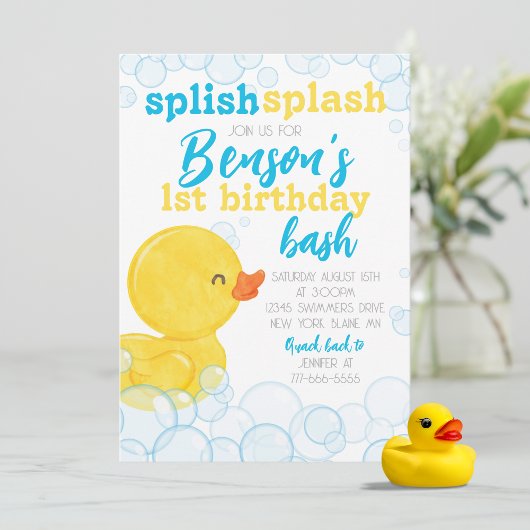 Rubber Duck Splish Splash Verjaardag Uitnodiging
