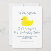 Rubber Duck Stripe First Birthday Party Invitation Kaart (Voorkant)