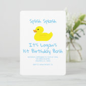 Rubber Duck Stripe First Birthday Party Invitation Kaart (Staand voorkant)