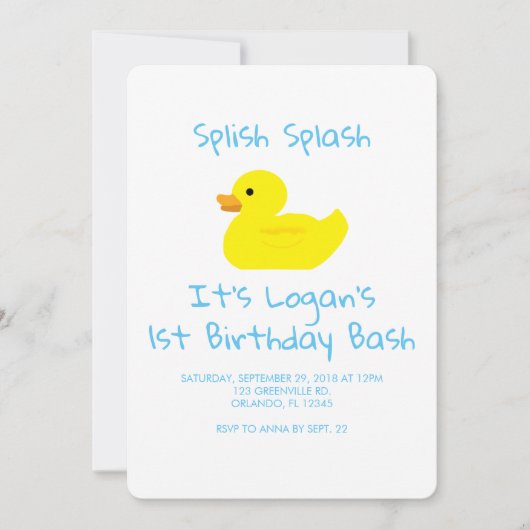 Rubber Duck Stripe First Birthday Party Invitation Kaart (Voorkant)
