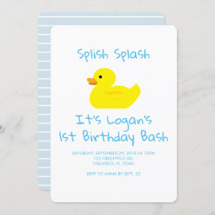 Rubber Duck Stripe First Birthday Party Invitation Kaart