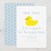 Rubber Duck Stripe First Birthday Party Invitation Kaart (Voorkant / Achterkant)