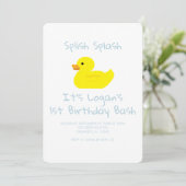 Rubber Duck Stripe First Birthday Party Invitation Kaart (Staand voorkant)