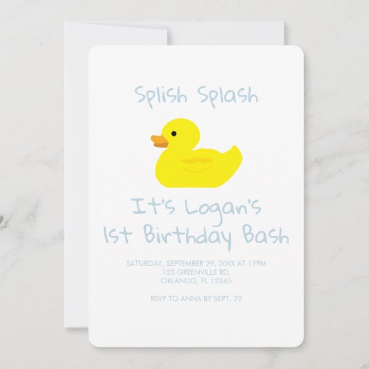 Rubber Duck Stripe First Birthday Party Invitation Kaart (Voorkant)
