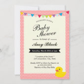 Rubber Duck Sweet Stippen Roze Baby shower Uitnodi Kaart (Voorkant)