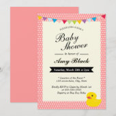 Rubber Duck Sweet Stippen Roze Baby shower Uitnodi Kaart (Voorkant / Achterkant)