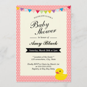 Rubber Duck Sweet Stippen Roze Baby shower Uitnodi Kaart