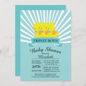 Rubber Duck Triplet Jongens Baby Douche Uitnodigin Kaart (Voorkant / Achterkant)