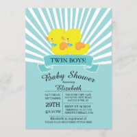 Rubber Duck Twin Boys Baby shower Uitnodiging