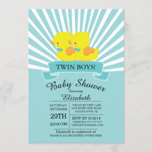 Rubber Duck Twin Boys Baby shower Uitnodiging