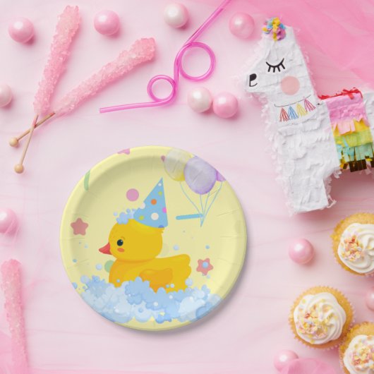 Rubber Duck Verjaardag met bubbels en Confetti Papieren Bordje (Feest)
