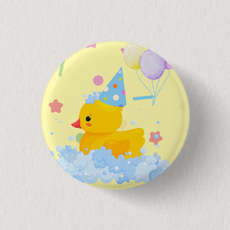 Rubber Duck Verjaardag met bubbels en Confetti Ronde Button 3,2 Cm