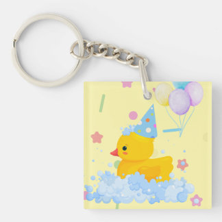 Rubber Duck Verjaardag met bubbels en Confetti Sleutelhanger