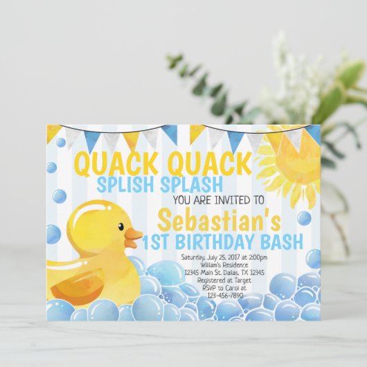 Rubber Duck Verjaardag Uitnodiging (Staand voorkant)