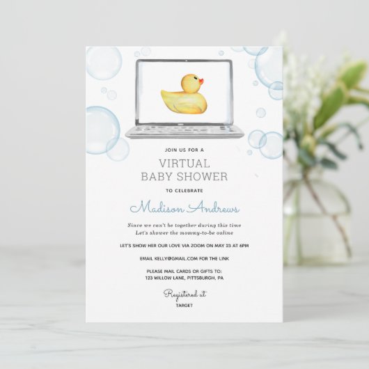 Rubber Duck Virtual Baby shower Kaart (Staand voorkant)