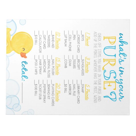 Rubber Duck Wat zit er in je tas douche spel Notitieblok (Voorkant)