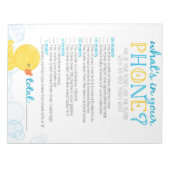 Rubber Duck Wat zit er in je telefoon Baby shower  Notitieblok (Voorkant)