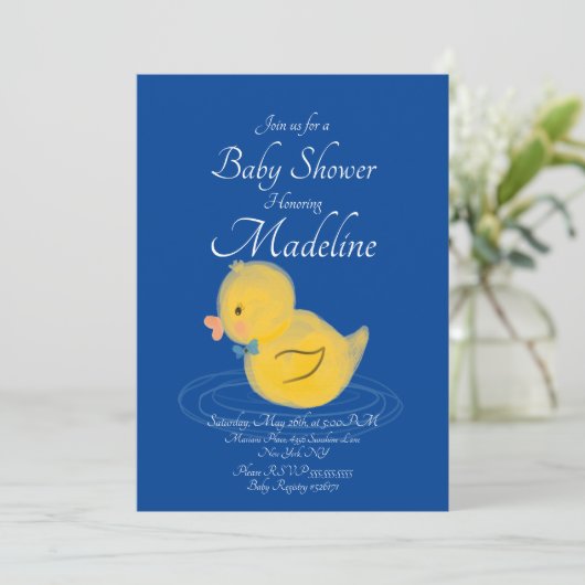 Rubber Duck Waterkleurige Baby shower Uitnodiging (Staand voorkant)