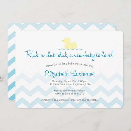 Rubber Duckie Baby shower Uitnodiging (Voorkant / Achterkant)